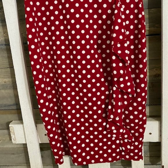 Red and White Polka Dot Wiggle Dress - Picture 3 of 10